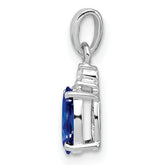 Sterling Silver Rhodium Plated Diamond & Sapphire Oval Pendant
